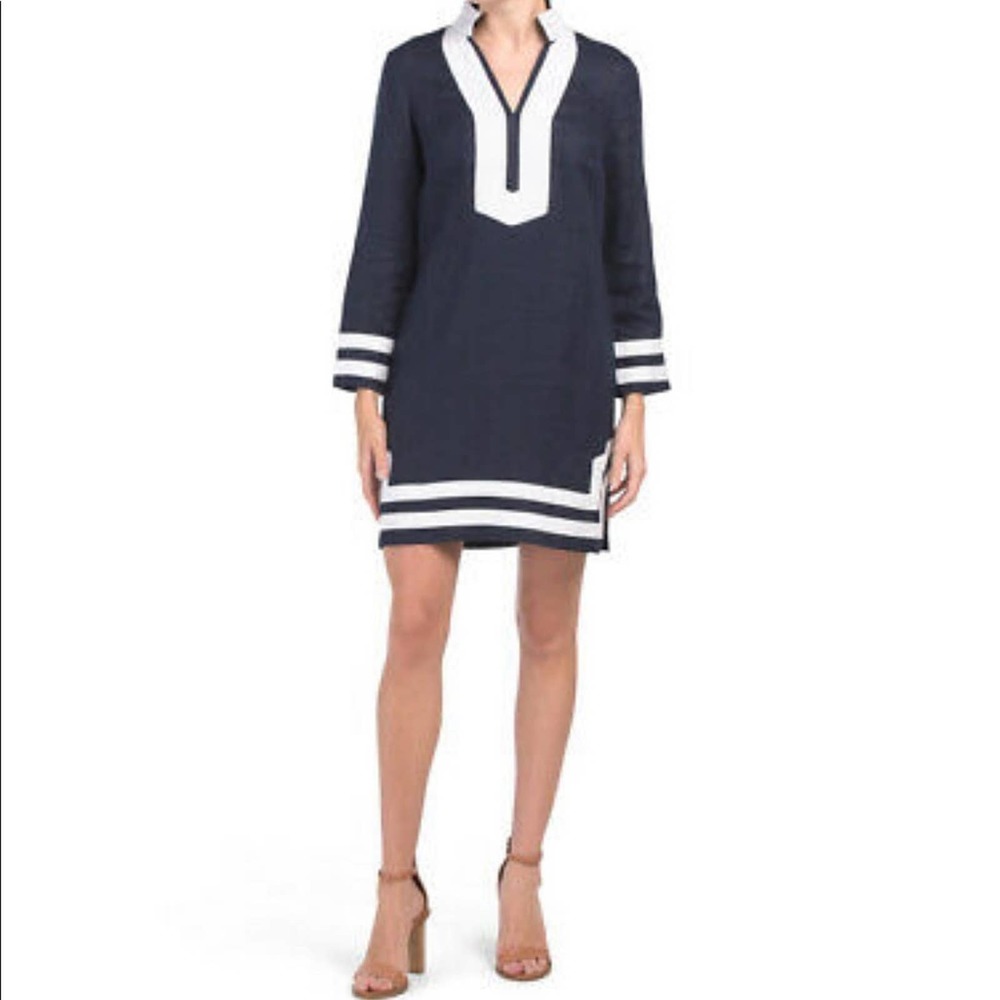 Sail to Sable Navy and White Long Sleeve Tunic Dress